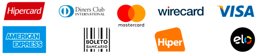 Formas de pagamento aceitas na KMS Joias: Mastercard, Visa, Elo, American Express, Hipercard, Diners Club e boleto