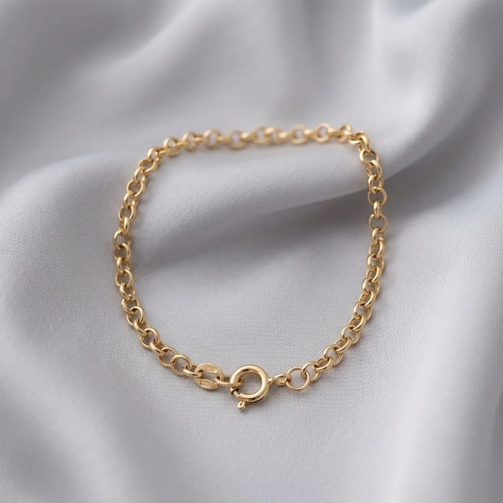Pulseira de ouro para bebê em ouro 18k: Corrente Infantil Elos Redondos, da KMS Joias