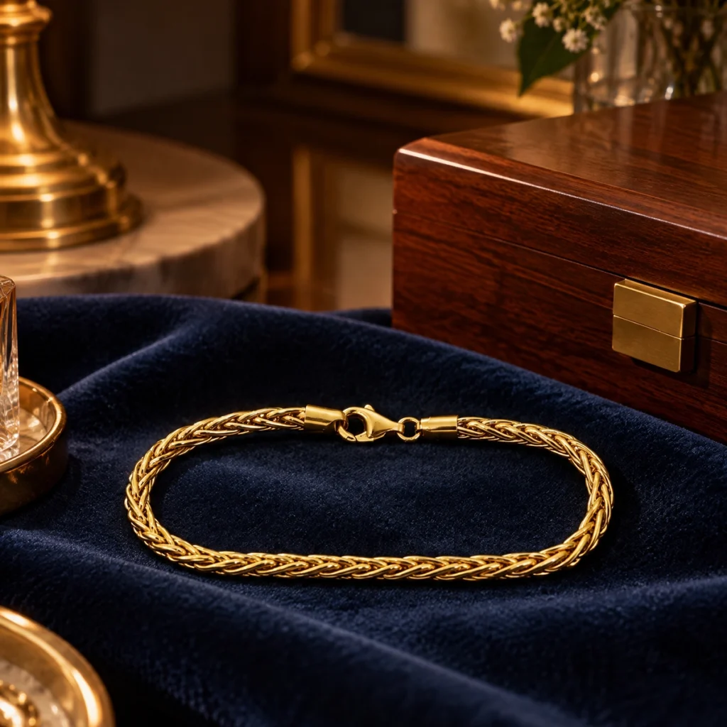 Pulseira elo palmeira em ouro 18k: Pulseira Elo Palmeira, da KMS Joias