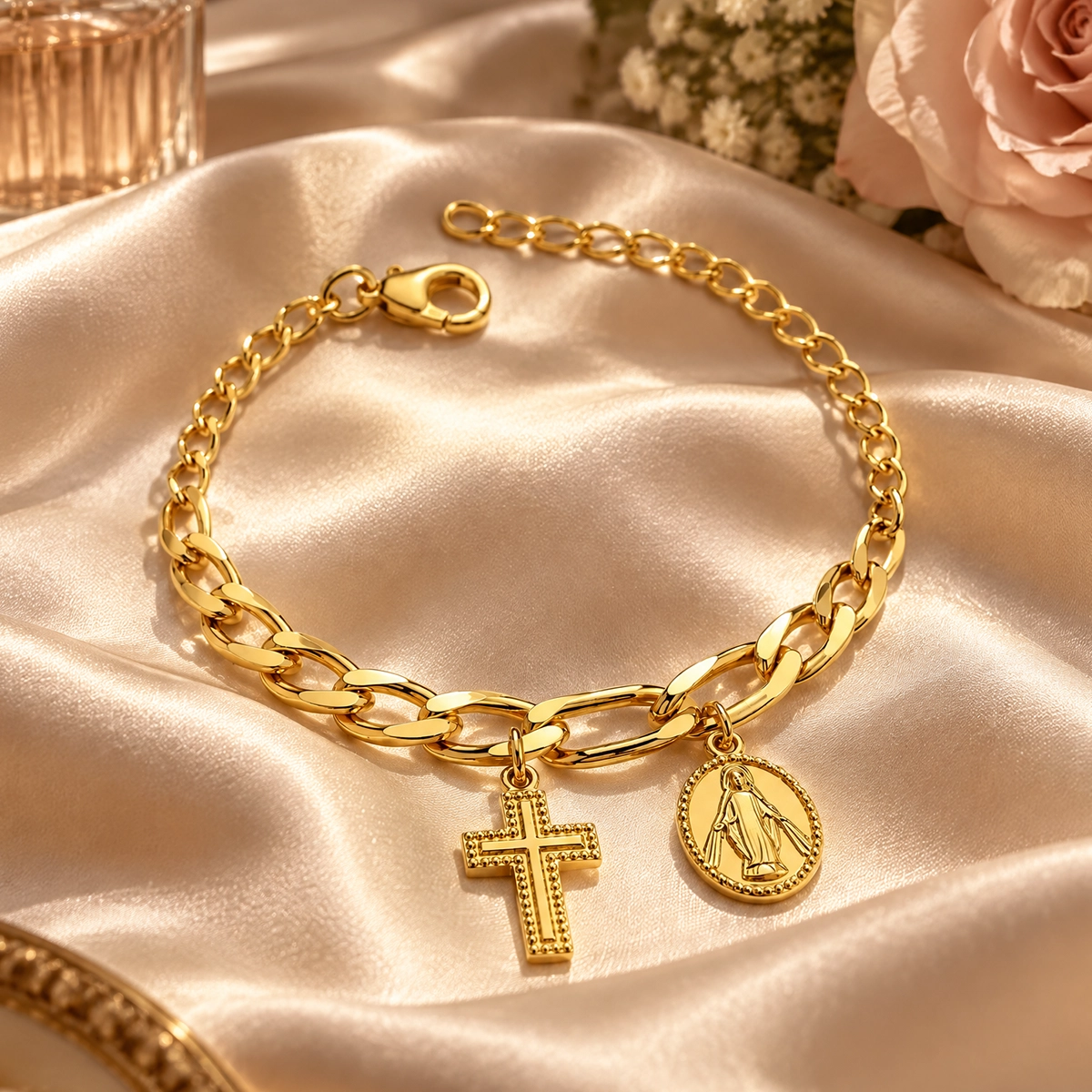 Pulseira Nossa Senhora das Graças em ouro 18k: Pulseira Nossa Senhora das Graças, da KMS Joias