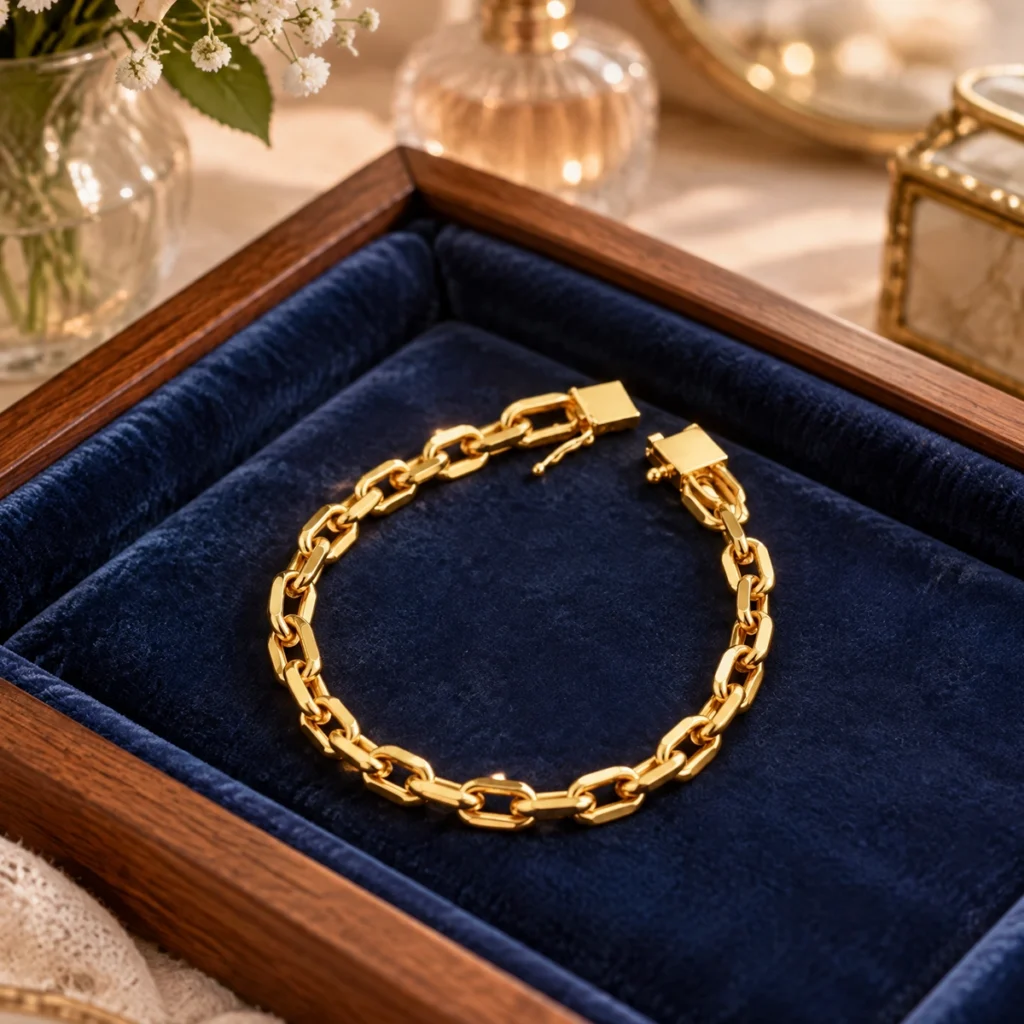 Pulseira cadeado em ouro 18k: Pulseira Cadeado Corrente, da KMS Joias