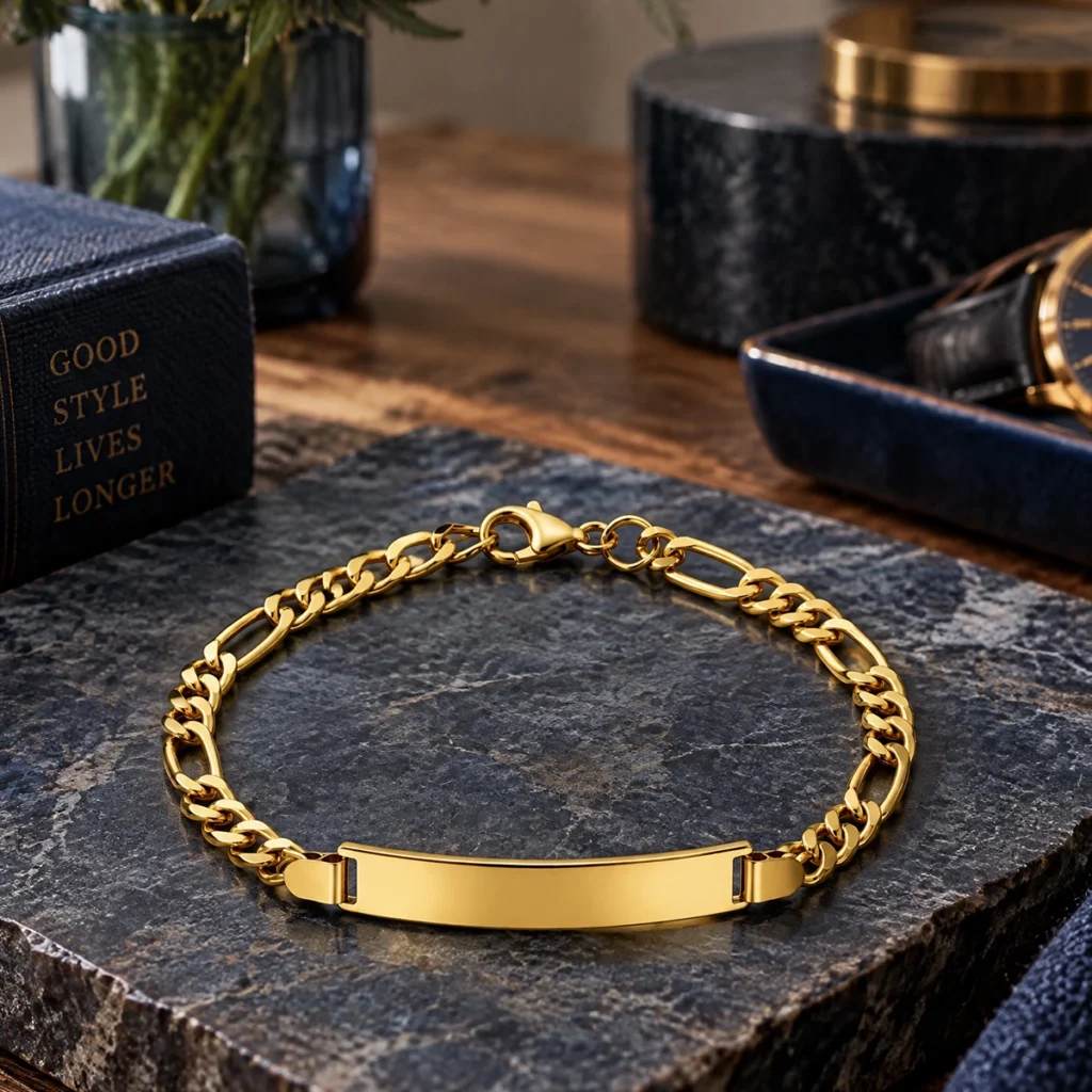Pulseira fígaro em ouro 18k: Pulseira Chapa Fígaro, da KMS Joias