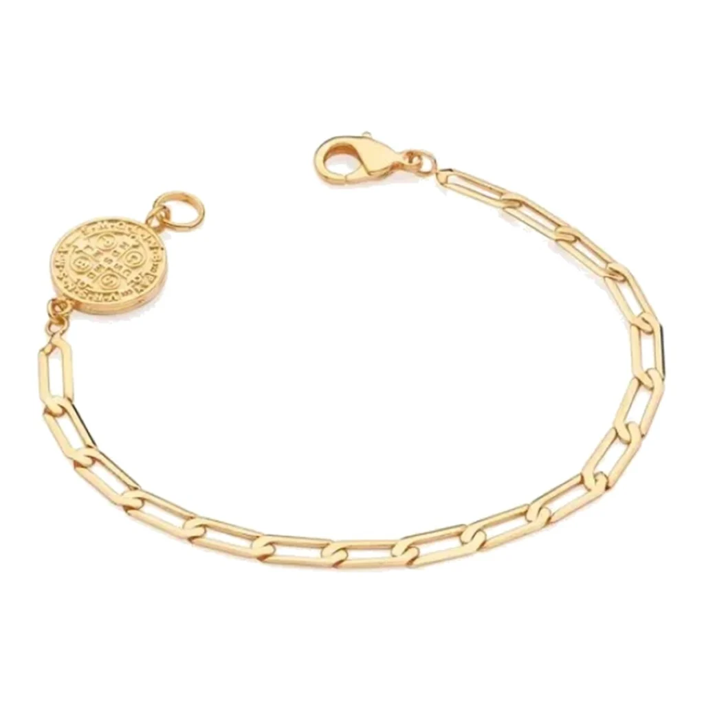 Pulseira cruz de são bento em ouro 18k vista em outro ângulo