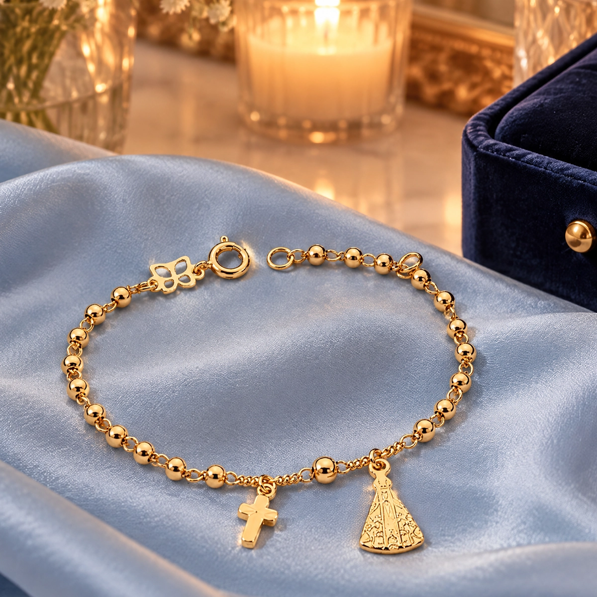 Pulseira terço de ouro em ouro 18k: Pulseira Terço de Ouro Devoção, da KMS Joias