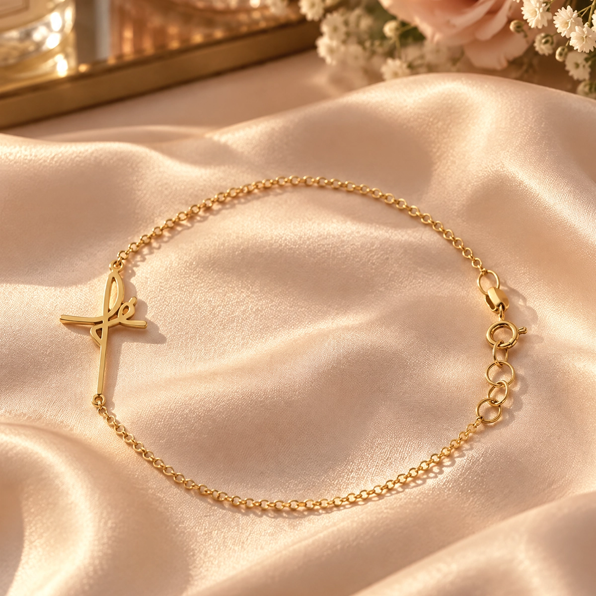 Pulseira fé em ouro 18k: Pulseira Fé Manuscrita, da KMS Joias