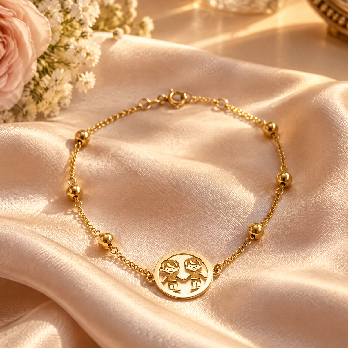 Pulseira de ouro feminina com pingente em ouro 18k: Pulseira Roda dos Filhos, da KMS Joias