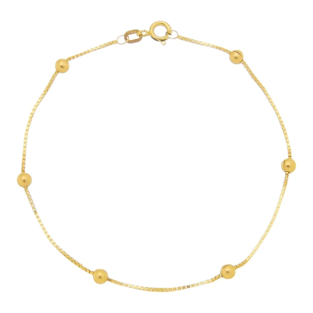 Pulseira veneziana bolinha em ouro 18k em fundo branco