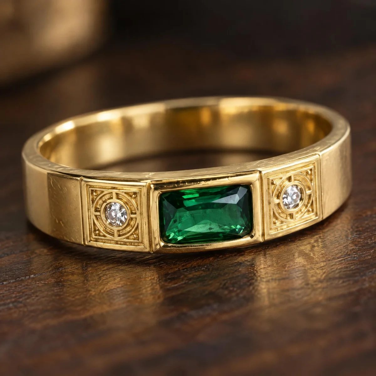 Anel de Formatura Bezel Quadrado em ouro 18k, em foto de estúdio