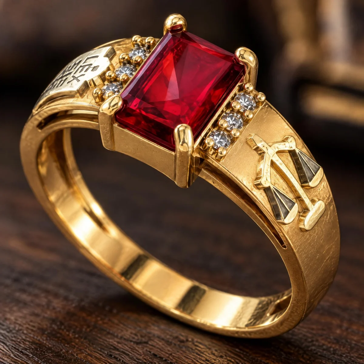 Anel de Formatura com Rubi Imperial em ouro 18k, em foto de estúdio