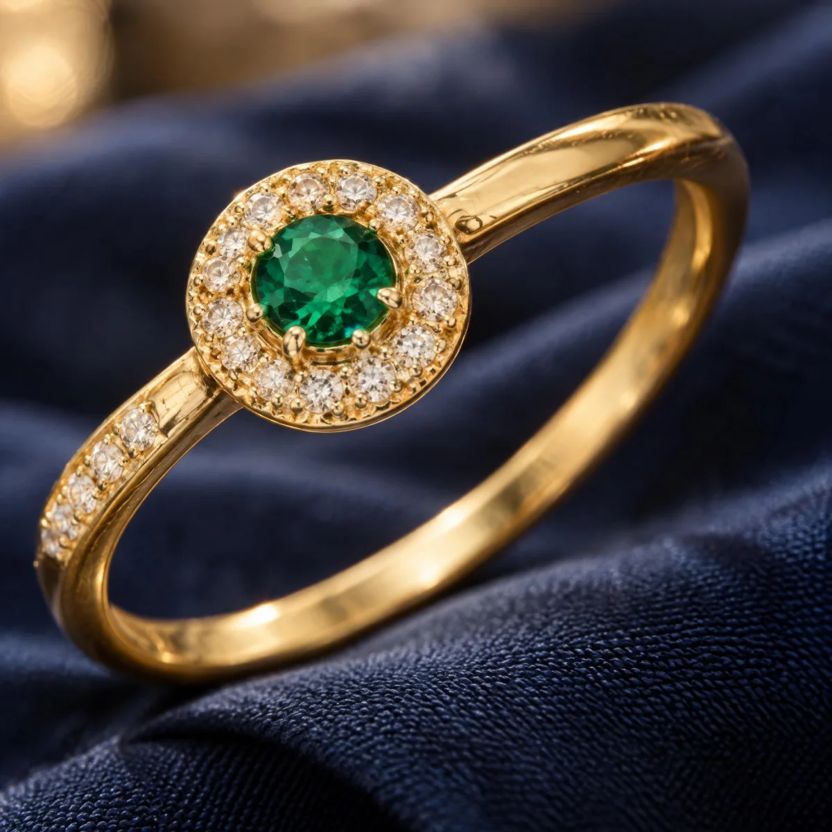 Anel de Formatura de Nutrição Círculo Esmeralda em ouro 18k, em foto de estúdio