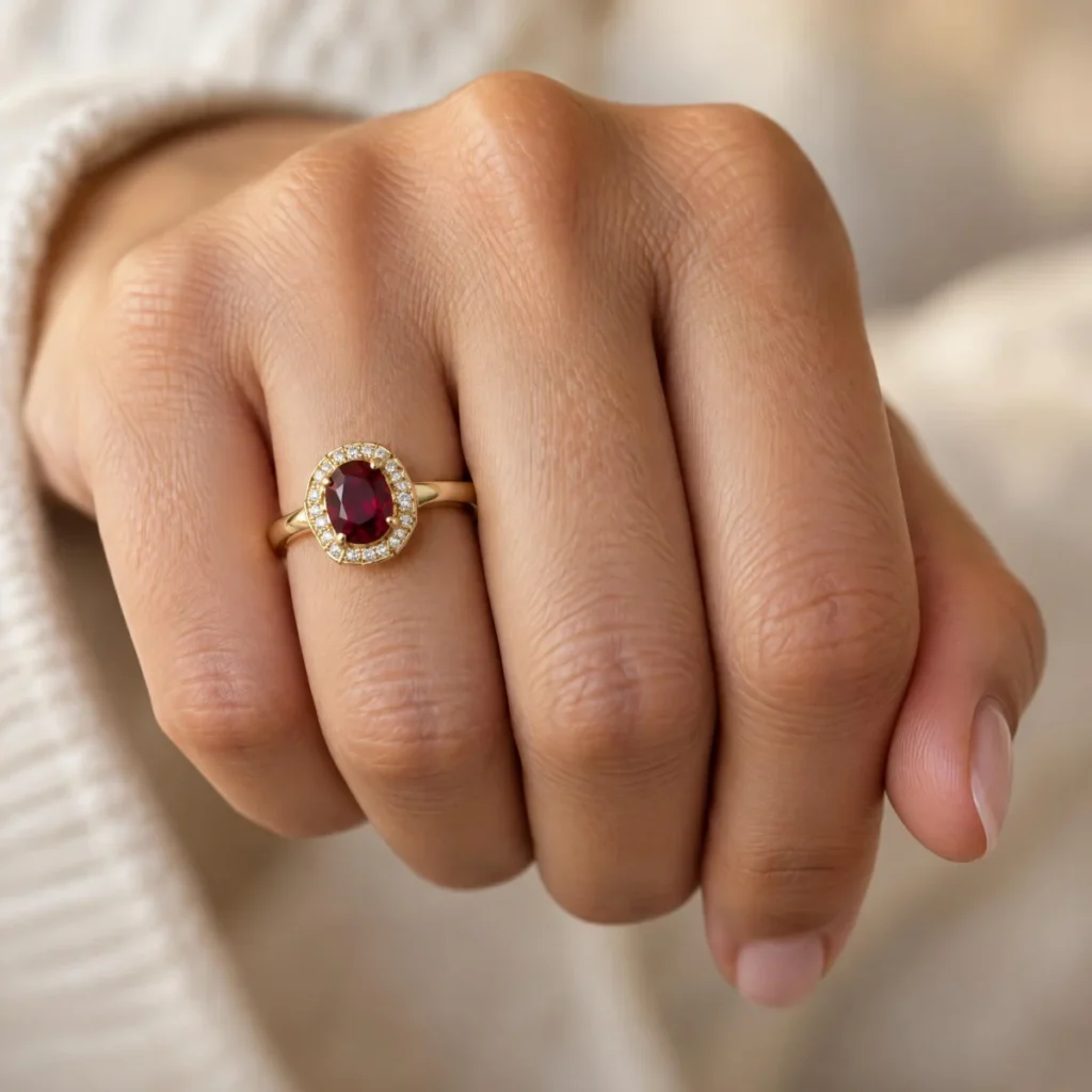Anel de Formatura de Odontologia Escalonado em ouro 18k, na mão de uma modelo