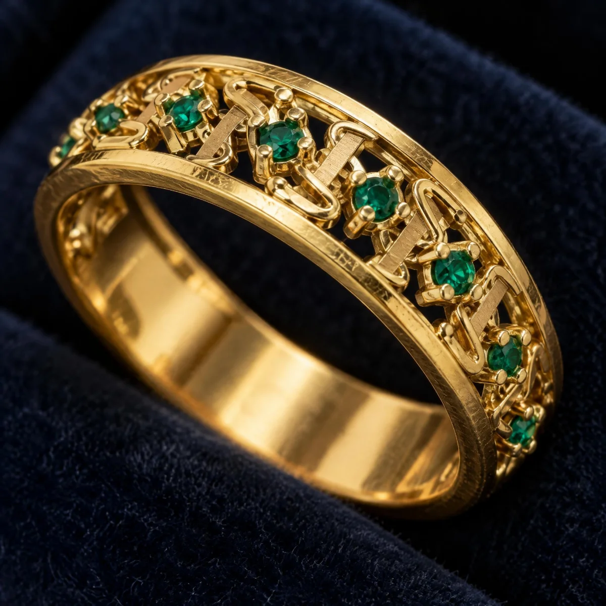 Anel de Formatura de Veterinária Renda Esmeralda em ouro 18k, em foto de estúdio