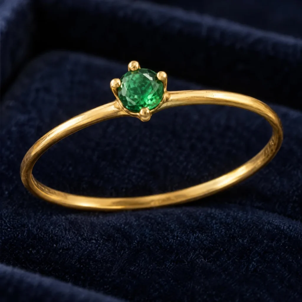 Anel de Formatura Ponto Verde em ouro 18k, em foto de estúdio
