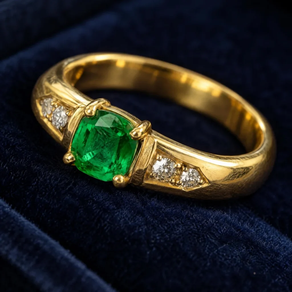 Anel de Formatura Quadrado Esmeralda em ouro 18k, em foto de estúdio