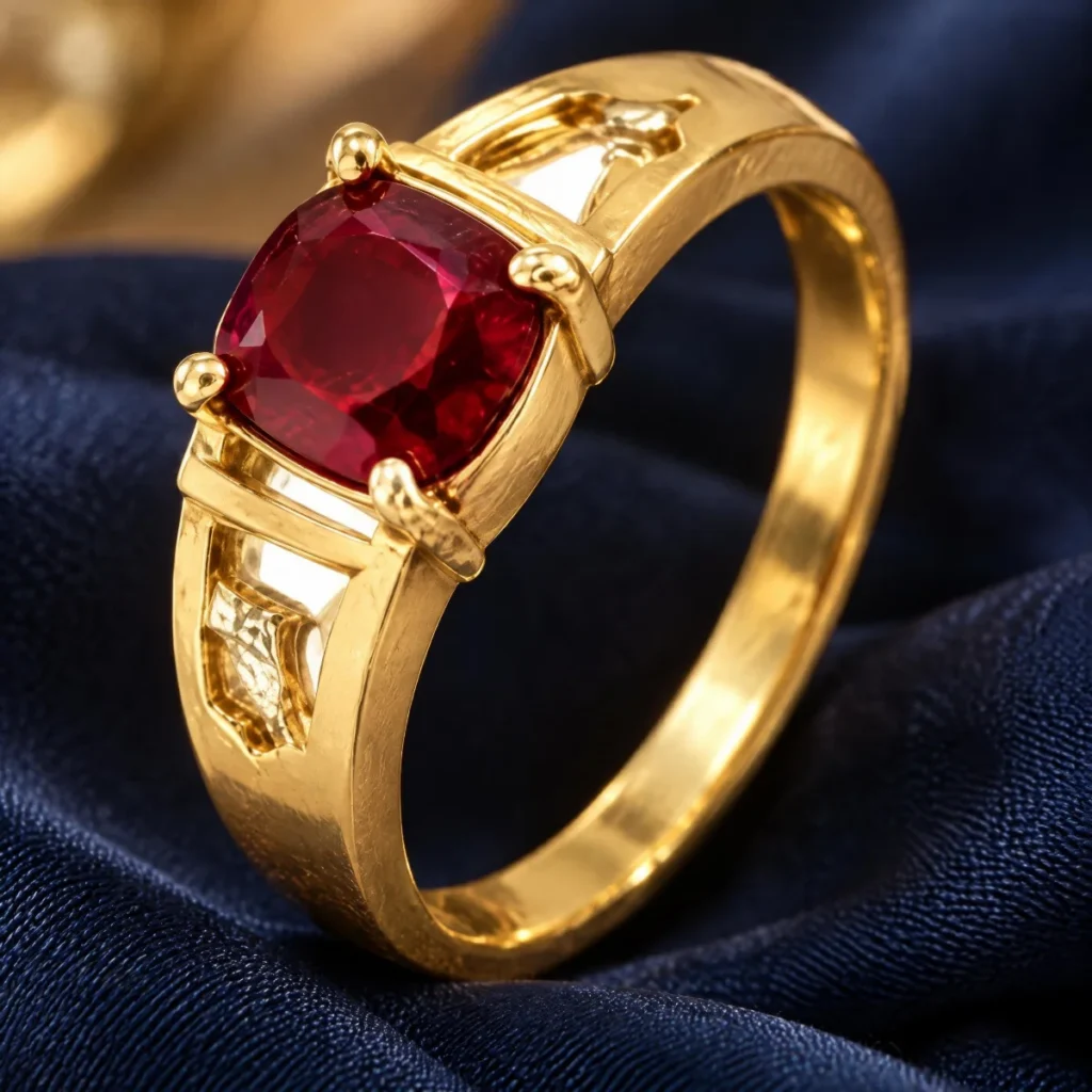 Anel de Formatura Rubi Vazado em ouro 18k, em foto de estúdio