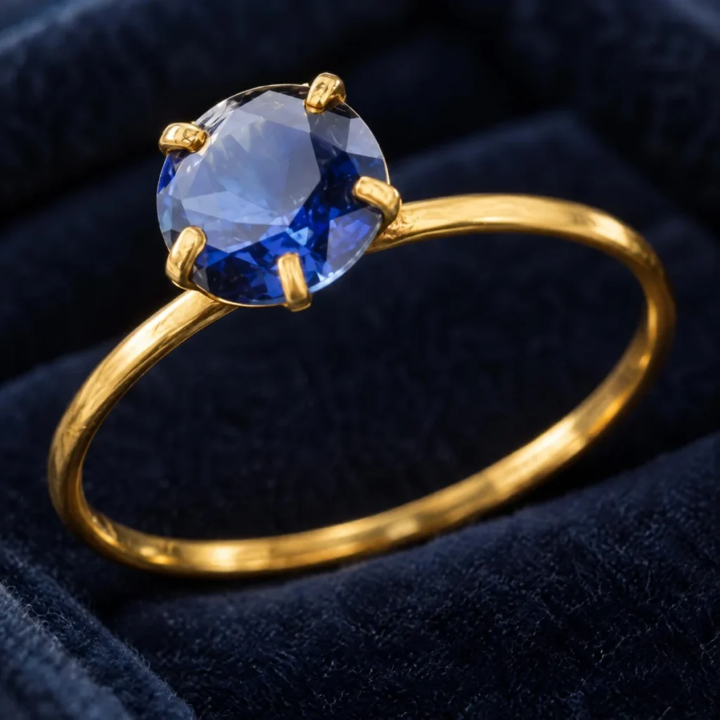 Anel de Formatura Safira Solta em ouro 18k, em foto de estúdio