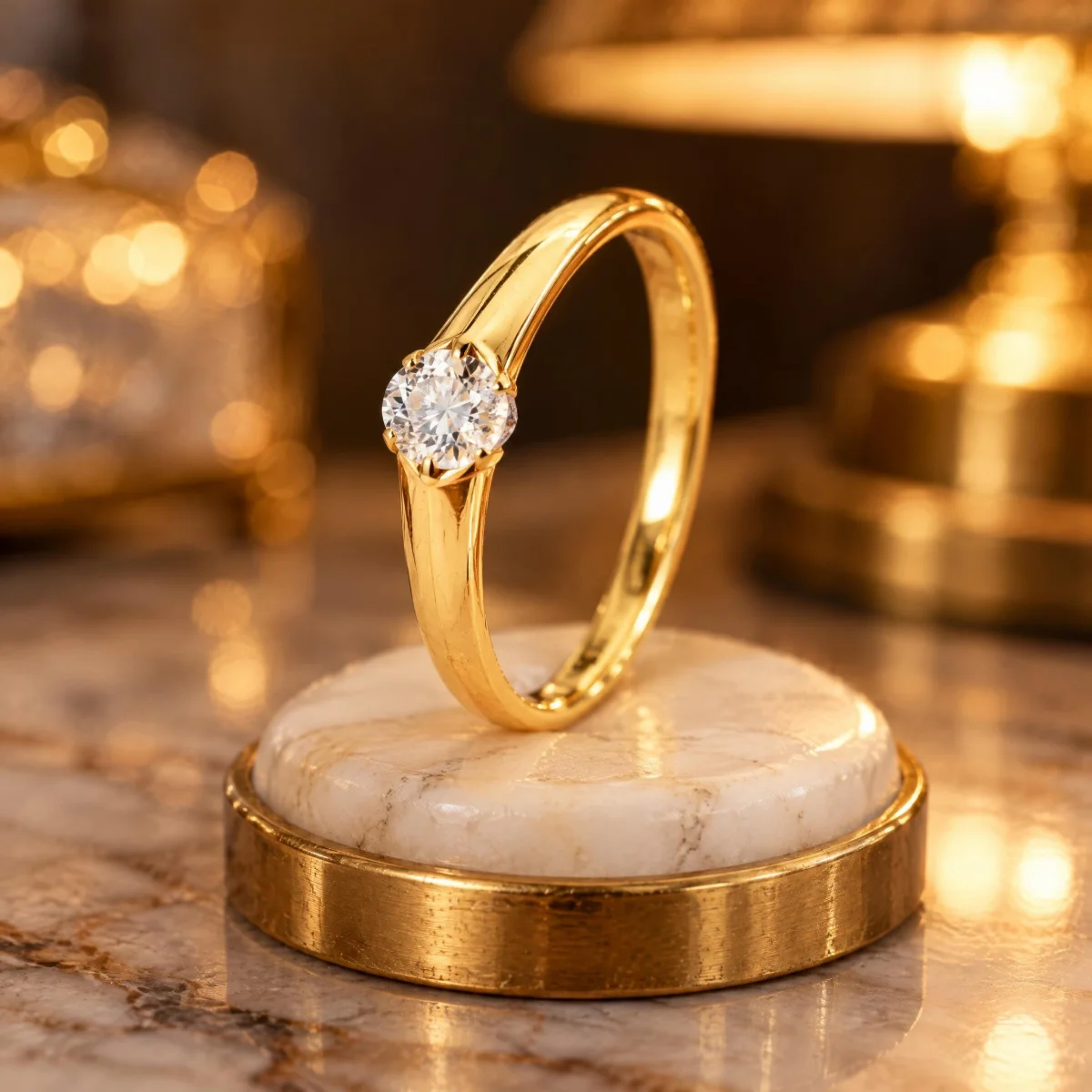 Anel de Pedido de Casamento Solitário Clássico em ouro 18k, em foto de estúdio