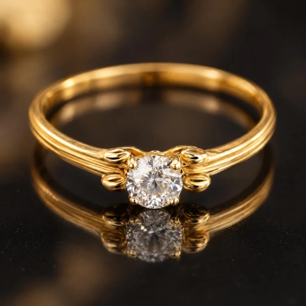 Anel Solitário com Volutas em ouro 18k, em foto de estúdio
