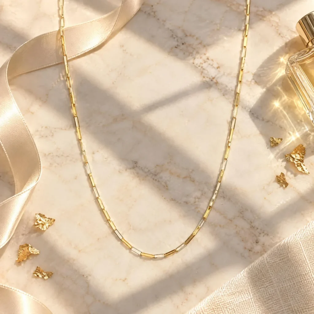 Corrente Cartier Ouro 18k Quadrada, em composição de cena