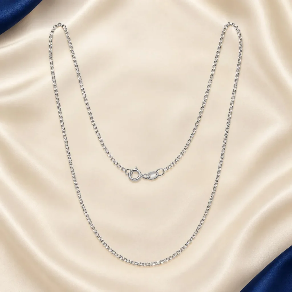 Corrente Ouro Branco 18k Elo Português, em foto de estúdio