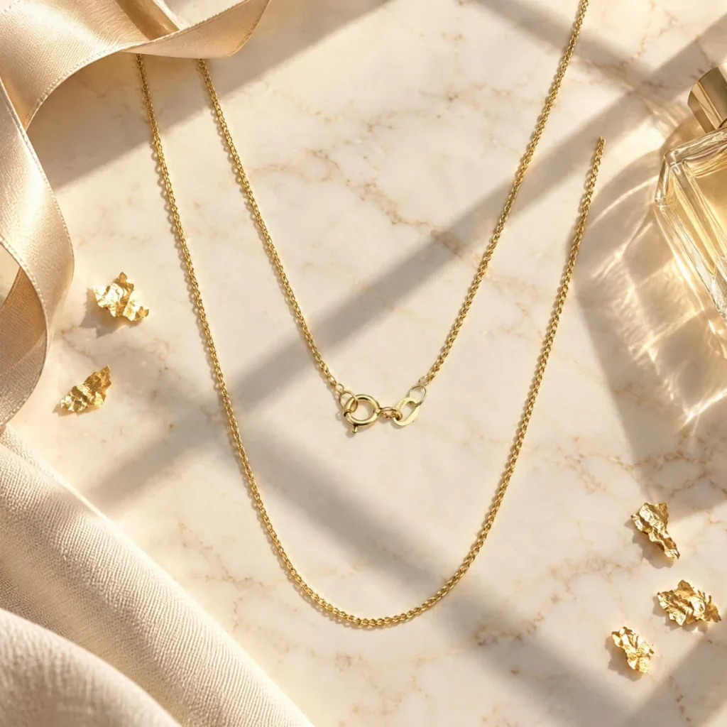 Corrente Rabo de Raposa em Ouro 18k, em composição de cena