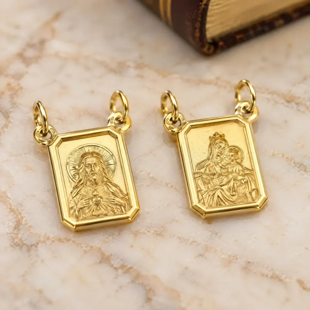 Escapulário Sagrado Coração em Ouro 18k Cartier, em foto de estúdio