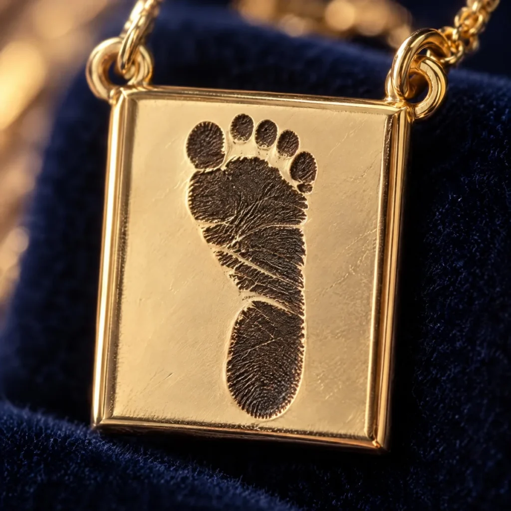 Escapulário Sagrado Coração Pezinho em Ouro 18k, em detalhe, foto em close