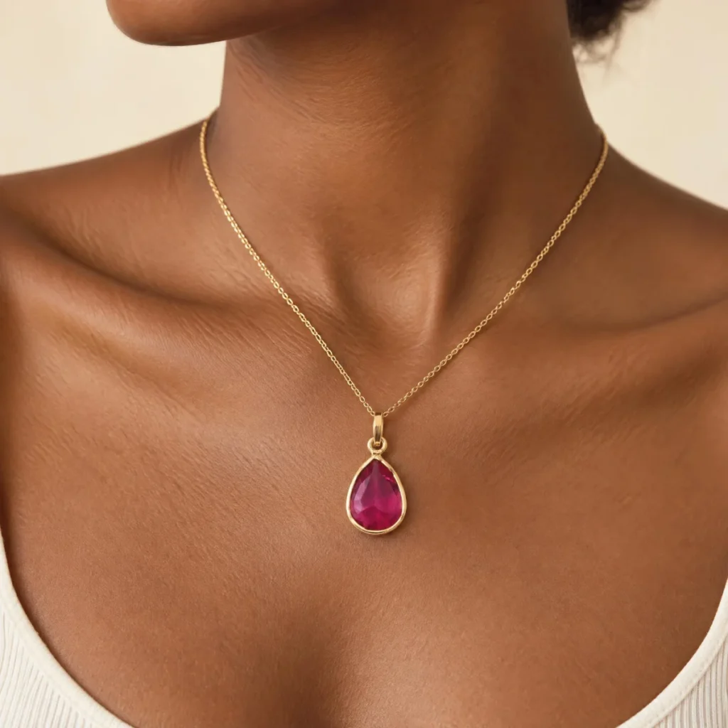 Pingente Gota em Ouro 18k, em uso por uma modelo
