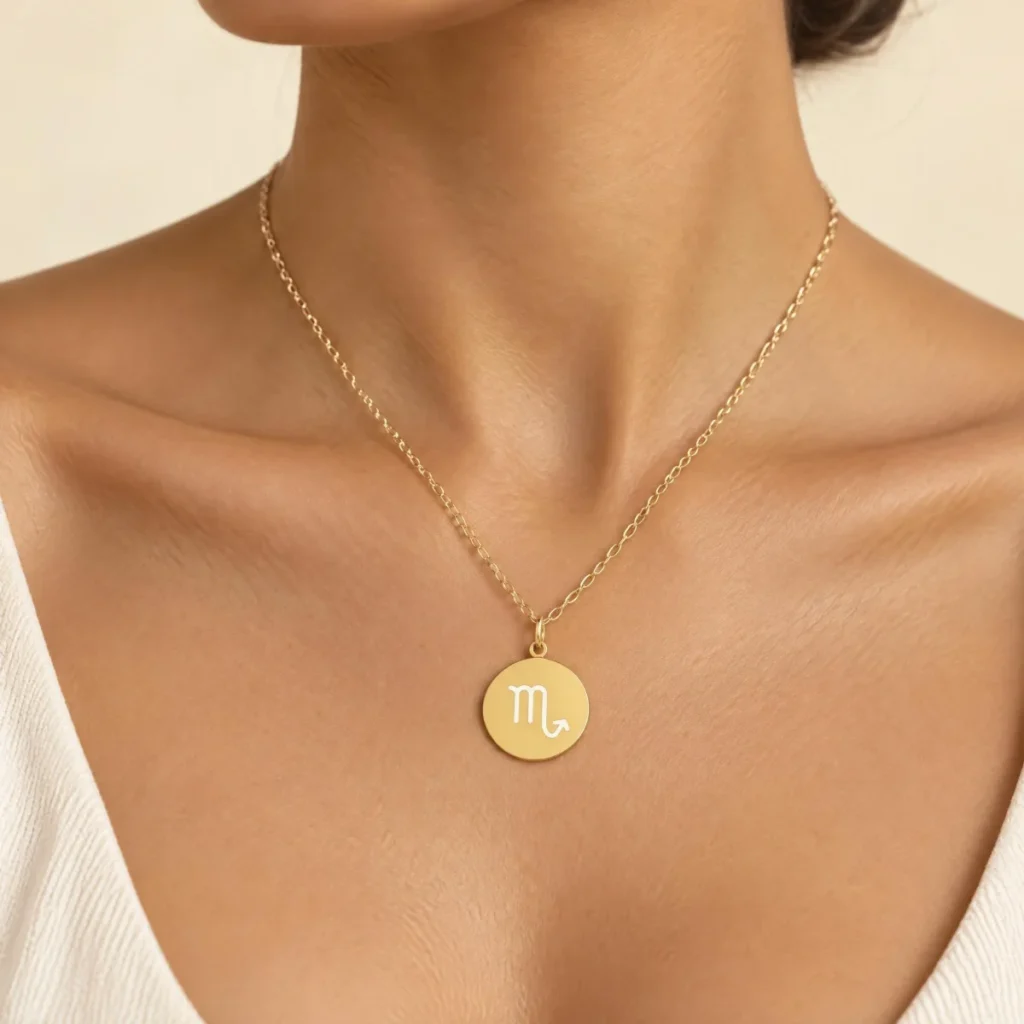 Pingente Signo em Ouro 18k, em uso por uma modelo