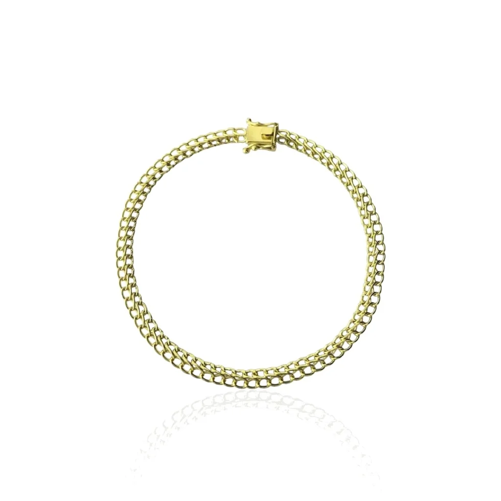 Pulseira de ouro maciça em ouro 18k: Pulseira Cadeado Duplo, da KMS Joias